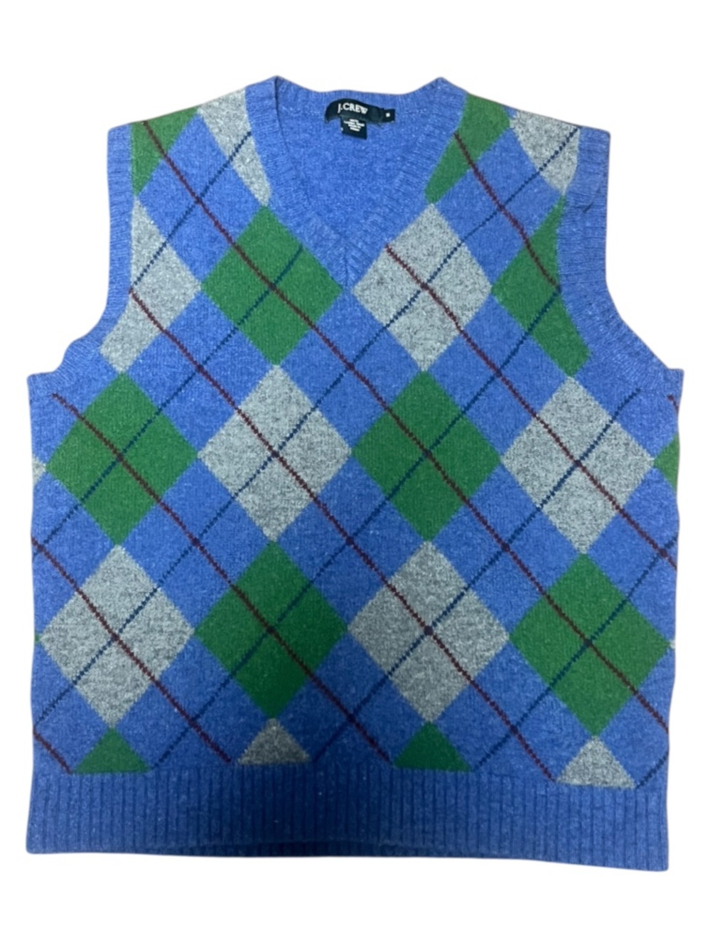 J Crew Argyle 100% Lambs Wool Preppy 2000 Era Sweater Vest